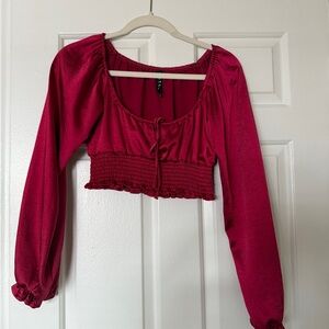 Motel Rocks Red Long Sleeve Crop Top (Satin look)